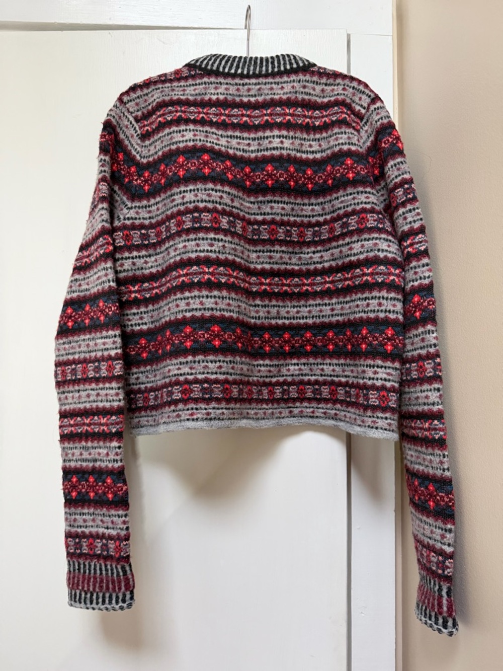 rag & bone Cropped Fair Isle Crewneck Sweater in Red and Gray